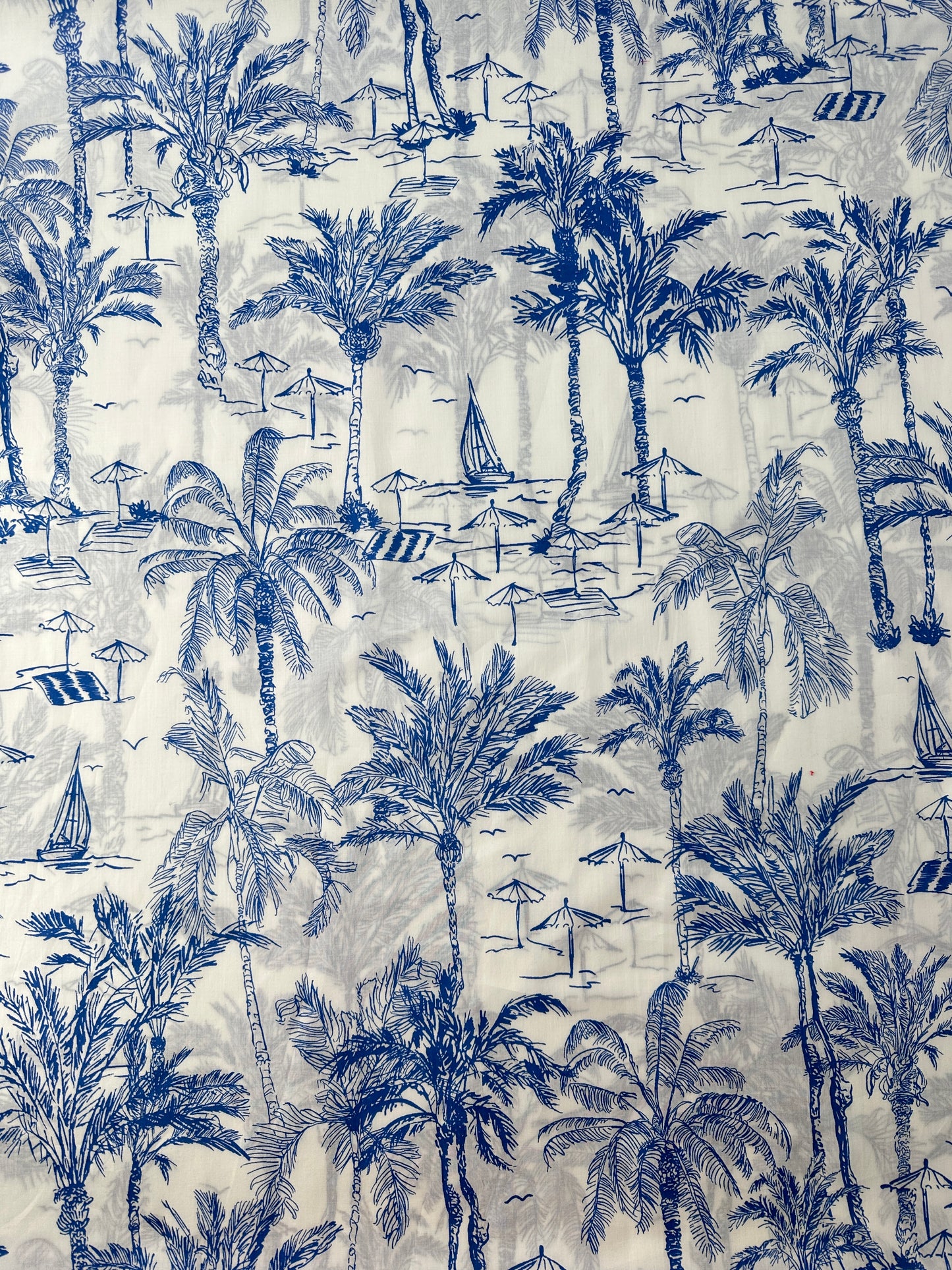 Italian Cotton Lawn, Aloha Toile, White & Blue, 2 oz