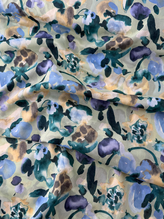 Hokkoh Cotton Voile, Watercolor Floral - Mint