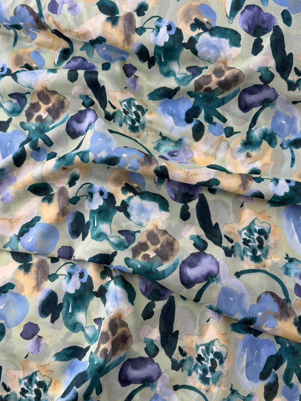 Hokkoh Cotton Voile, Watercolor Floral - Mint