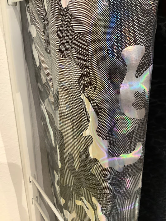Polyester/Spandex Knit, Camouflage Hologram Print, Silver
