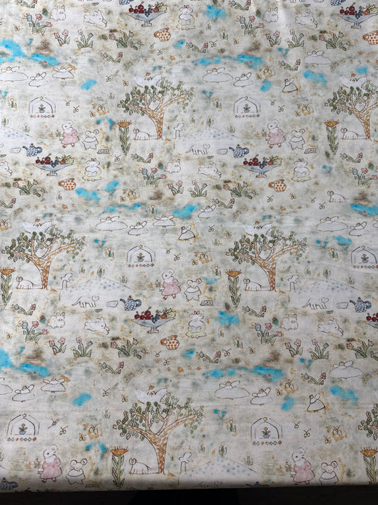 Japanese Cotton Sheeting, Bear/Cub/Angel