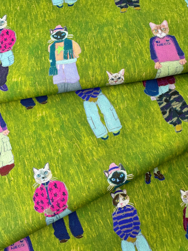 Japanese Cotton, Sheeting, Cats in Cargos – Violet