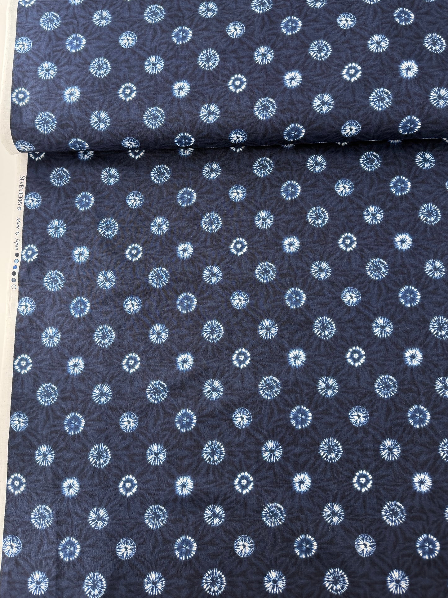 Sevenberry Cotton Shirting, Shibori Style - White Indigo Dots