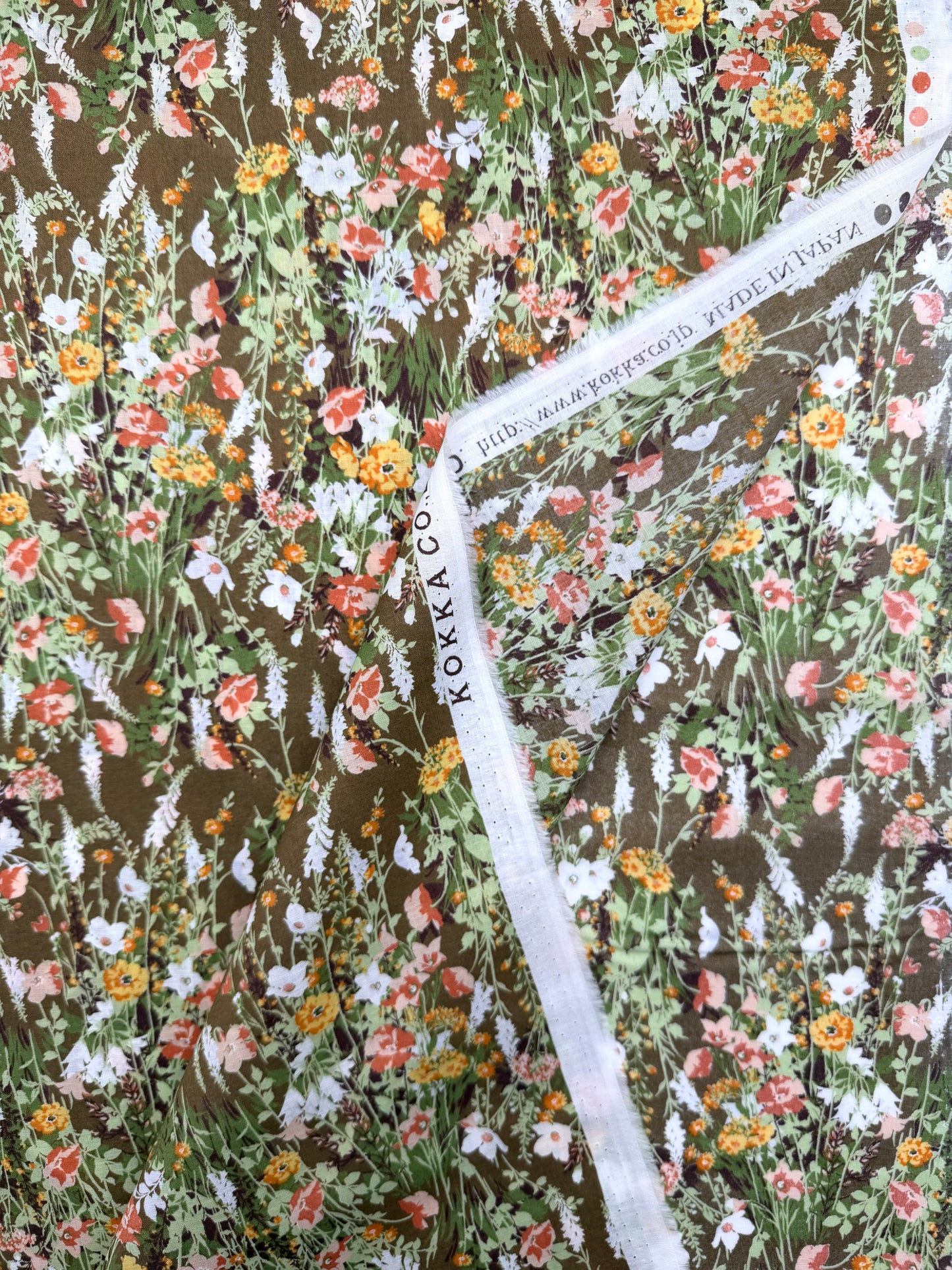 Kokka Cotton Lawn, Spring Floral - Olive