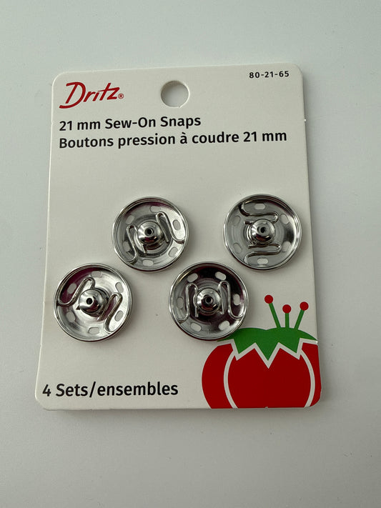 Dritz Sew-On Snaps, Nickel, 21mm