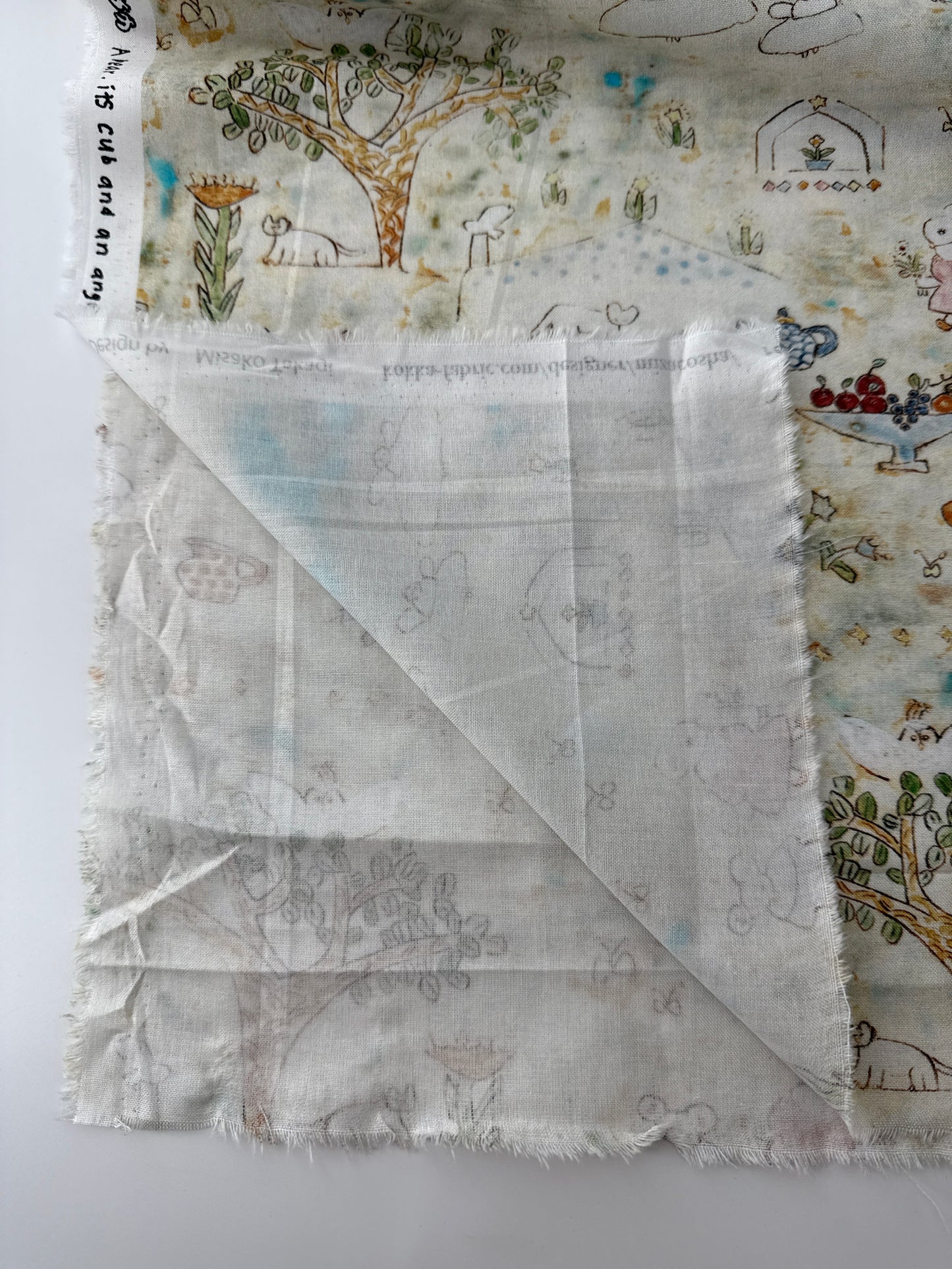 Japanese Cotton Sheeting, Bear/Cub/Angel