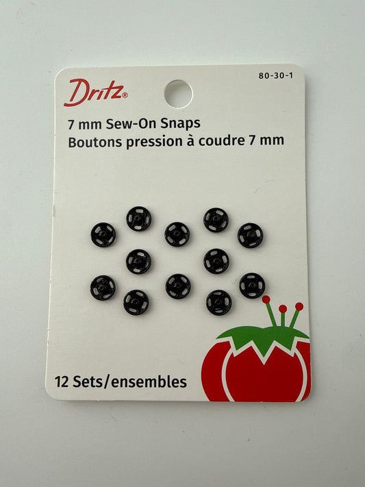 Dritz Sew-On Snaps, Black, 7 mm
