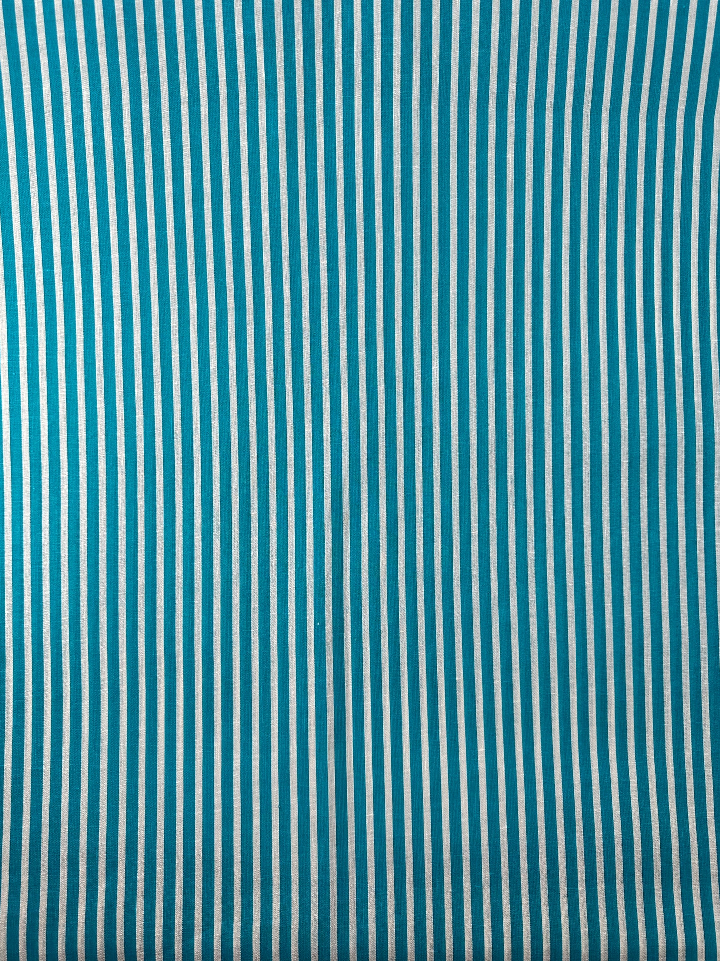 Deadstock Italian Linen Print, Aqua/White Stripe