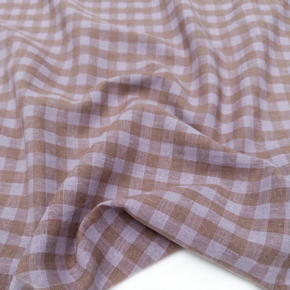 Cotton/Linen Yarn Dye Check, Lilac/Cocoa