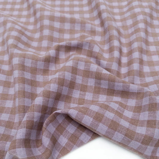 Cotton/Linen Yarn Dye Check, Lilac/Cocoa