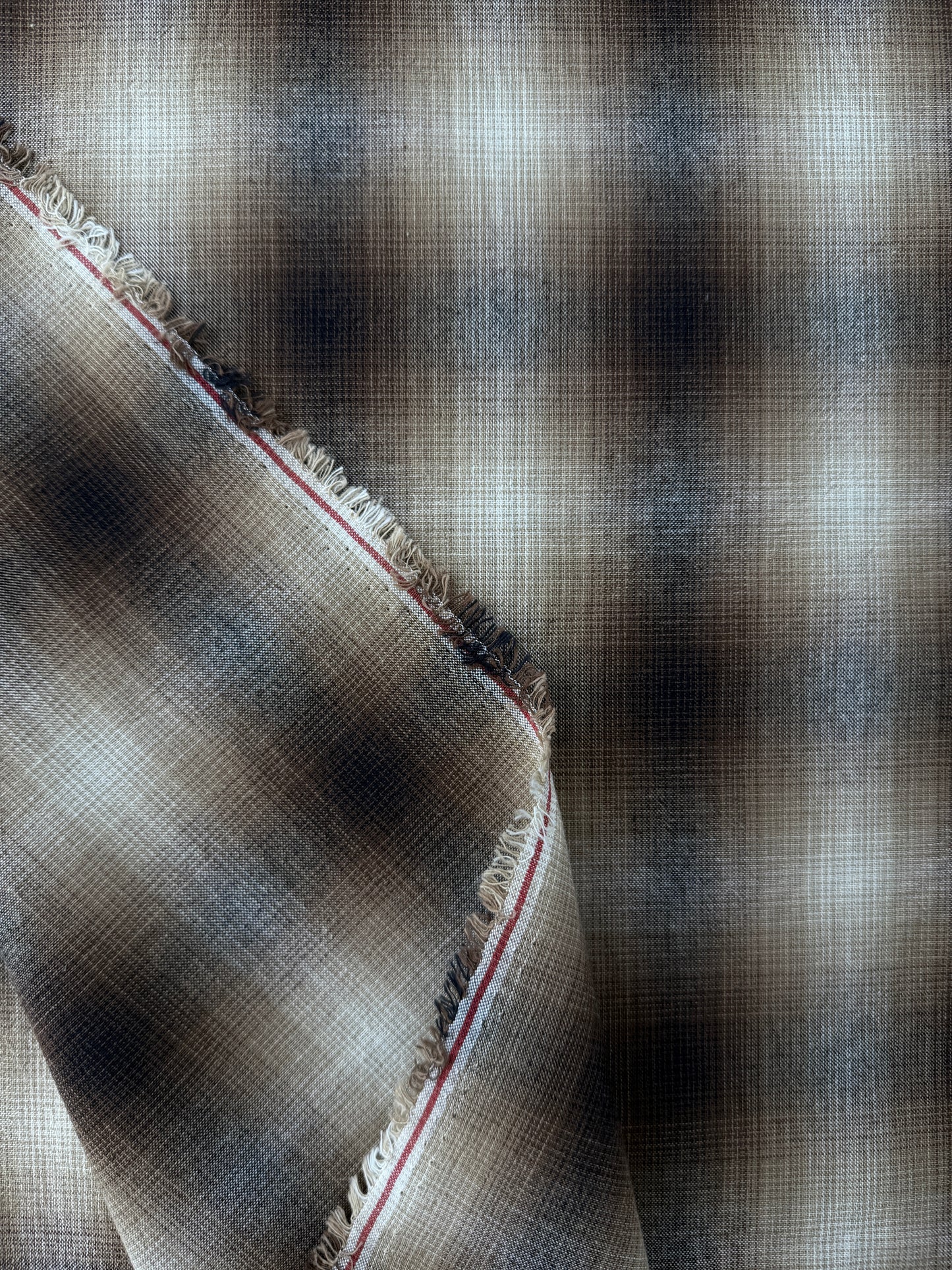 Japanese Cotton Yarn Dye Shirting, Brown Ombre Plaid