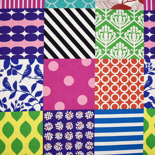 Echino Cotton/Linen Canvas, Piece, Multicolor Square Print