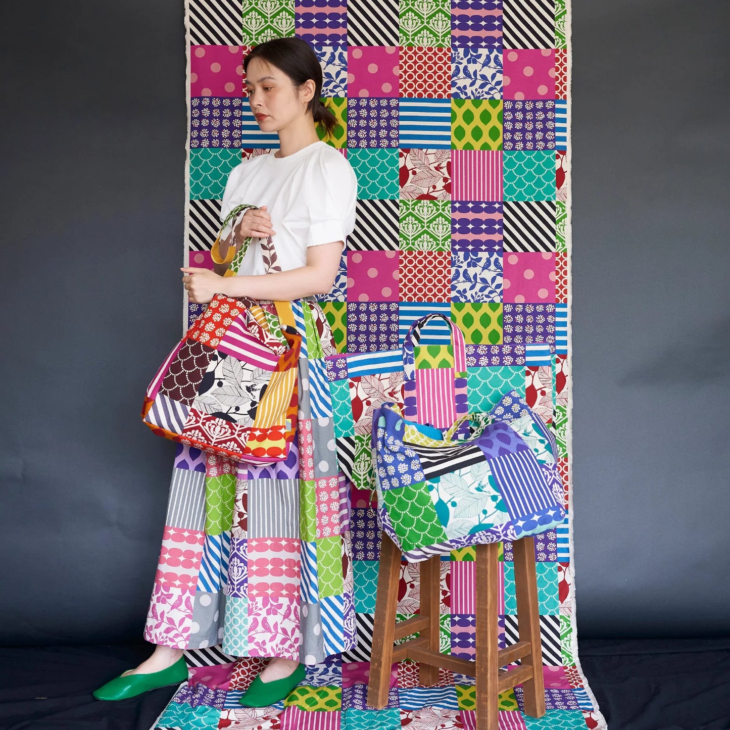 Echino Cotton/Linen Canvas, Piece, Multicolor Square Print