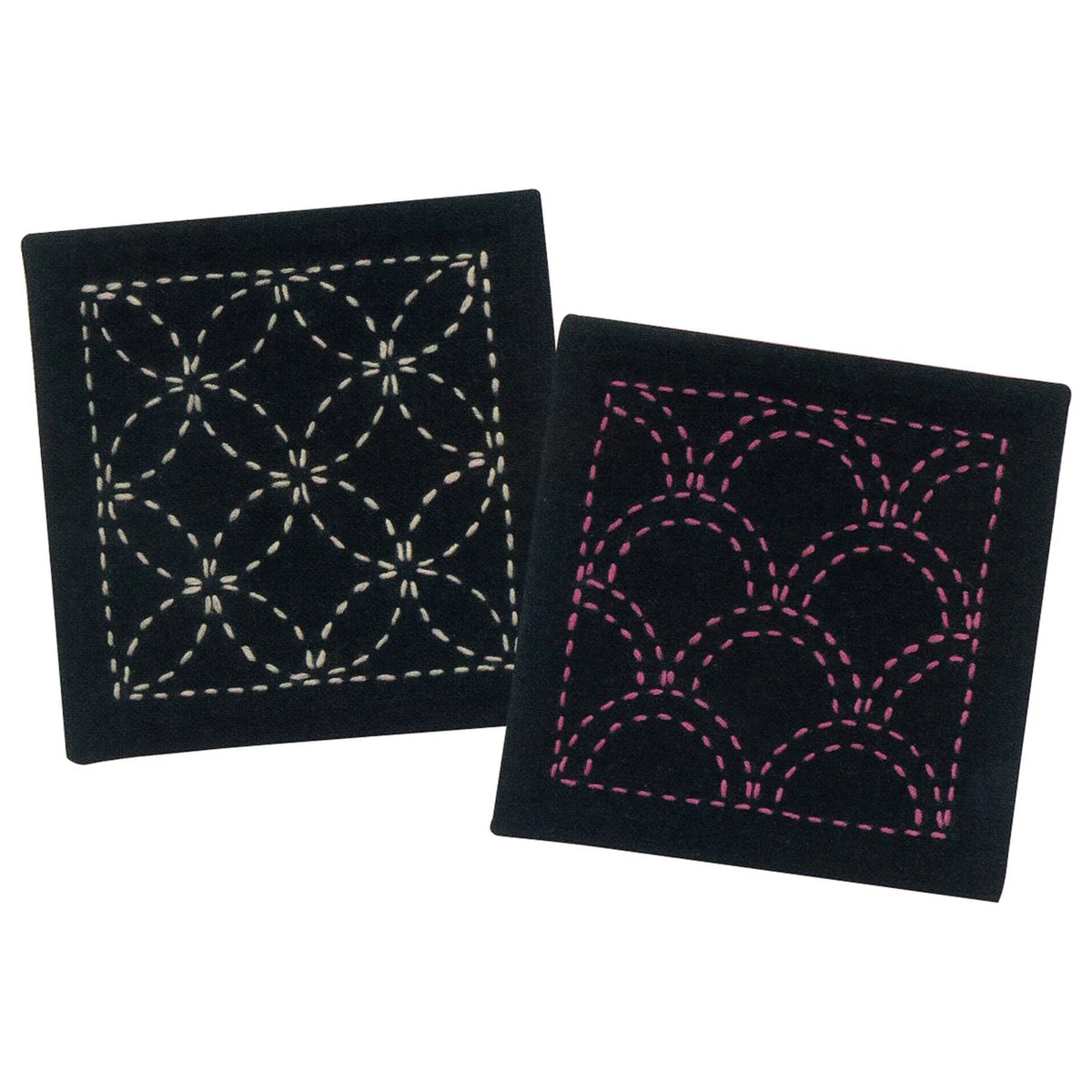 Sashiko Coaster Kit, Navy, Shippo-tsunagi, 2 coasters