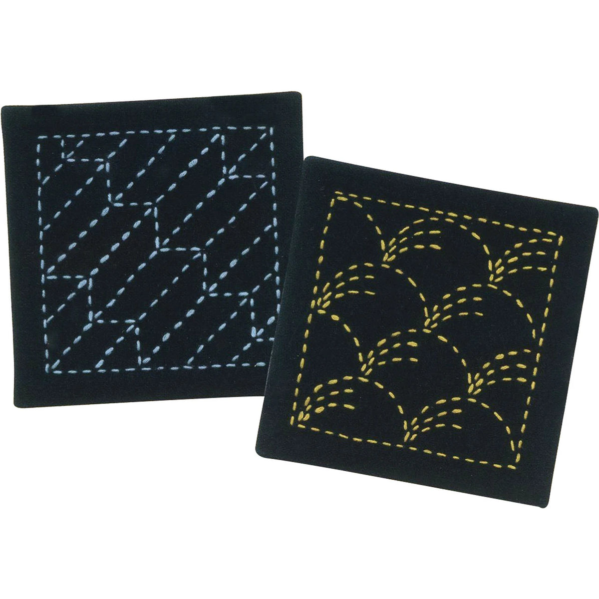 Sashiko Coaster Kit, Navy, Arrow Feathers + Storm, 2 coasters