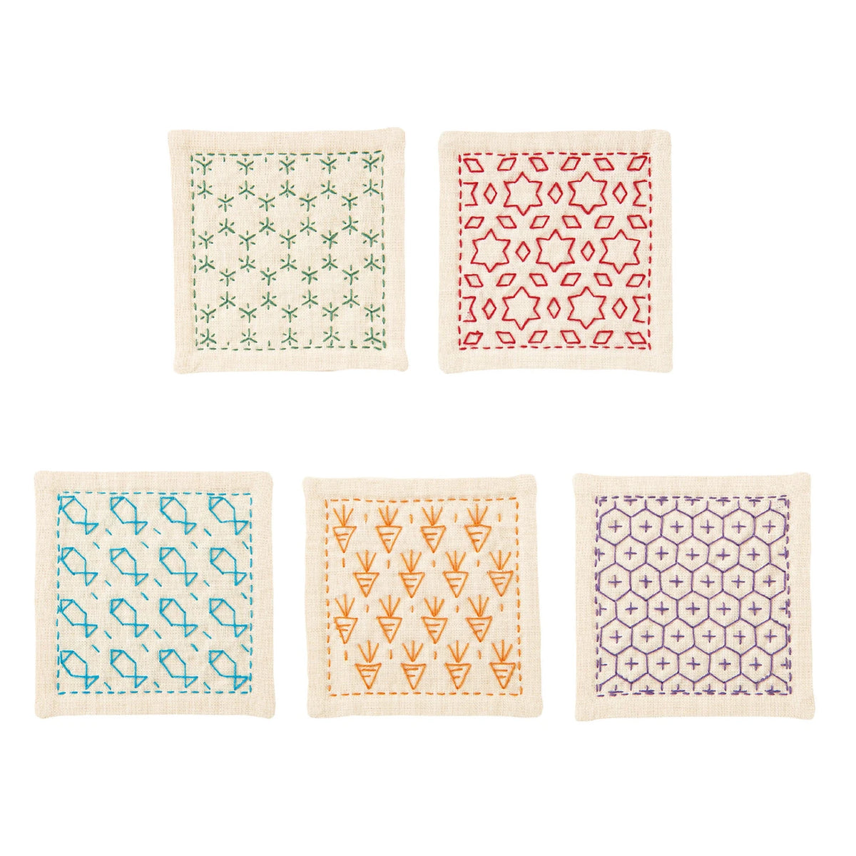 Sashiko Coaster Kit, Off-White, 5 coasters