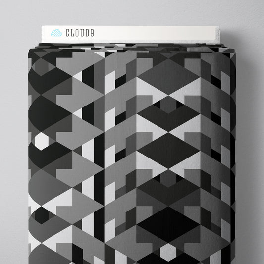 Cloud 9, Rayon Challis, Frank Lloyd Wright Embellish - Gray/Black