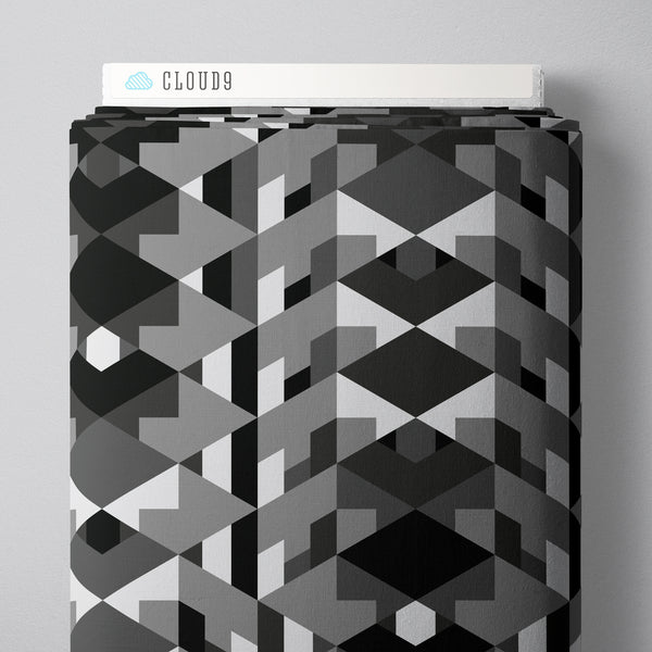 Cloud 9, Rayon Challis, Frank Lloyd Wright Embellish - Gray/Black