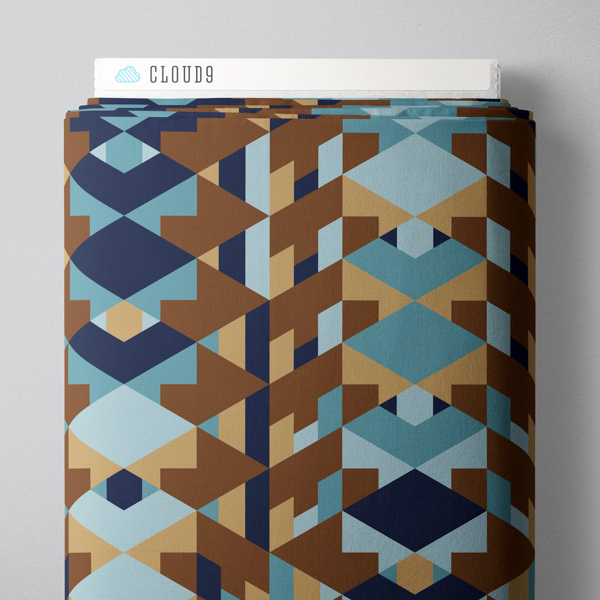 Cloud 9, Rayon Challis, Frank Lloyd Wright Embellish - Tan/Navy