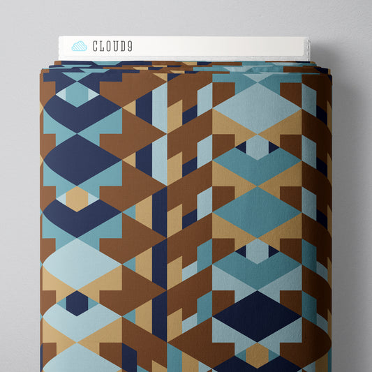 Cloud 9, Rayon Challis, Frank Lloyd Wright Embellish - Tan/Navy