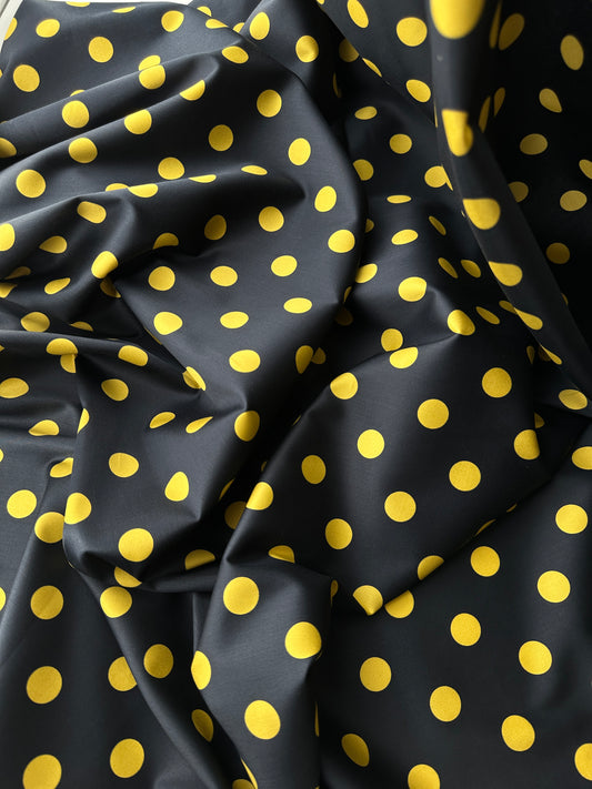 Cotton Stretch Poplin, Polka Dot, Navy/Gold
