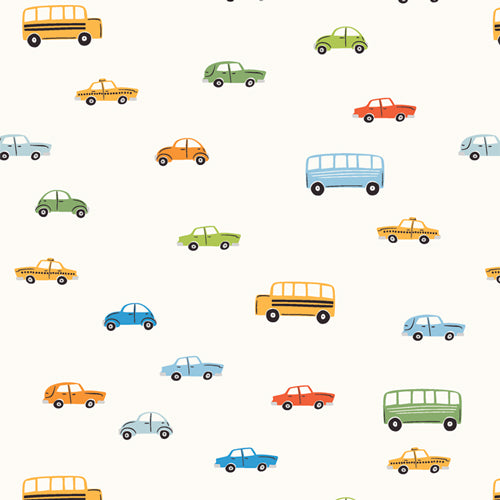 AGF Cotton Flannel, Little Wheels, Off-White