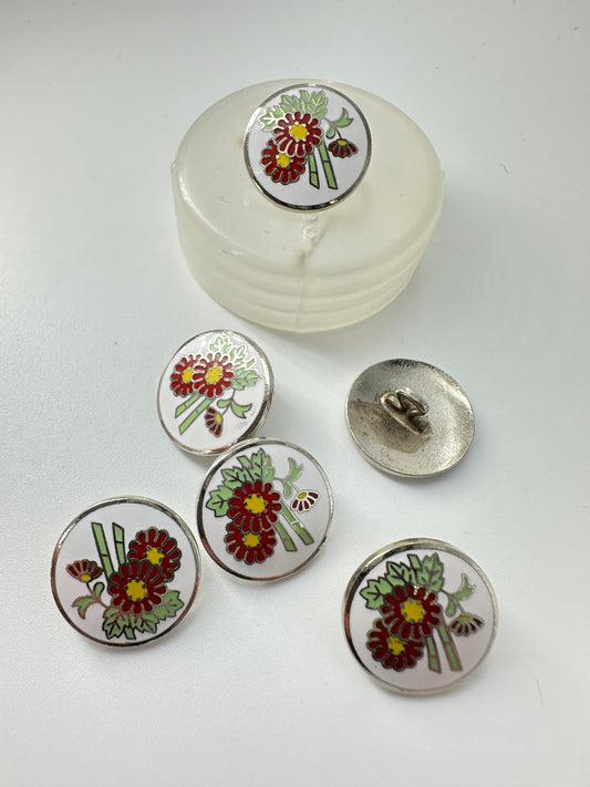 Cloisonne Button, Round, Bamboo Flower, 15 mm