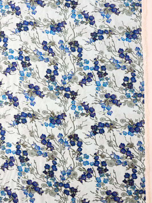 Rayon Lawn, Cherry Blossom Print – Light Blue
