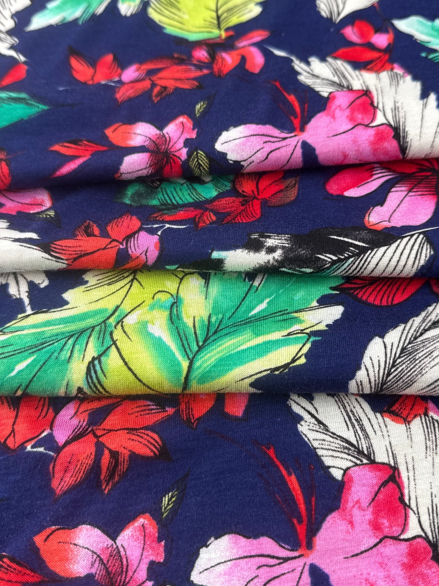 Designer Deadstock Rayon Spandex Jersey, Big Bright Floral, 150 gsm