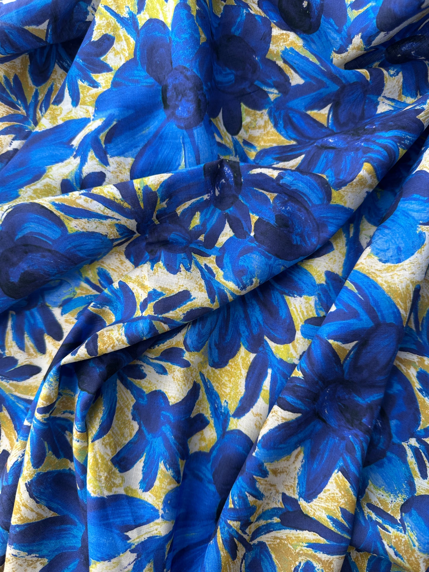 Cotton Poplin, Blue Floral Print