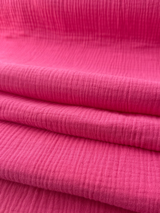Cotton Double Gauze, Bubble Texture – Bright Pink