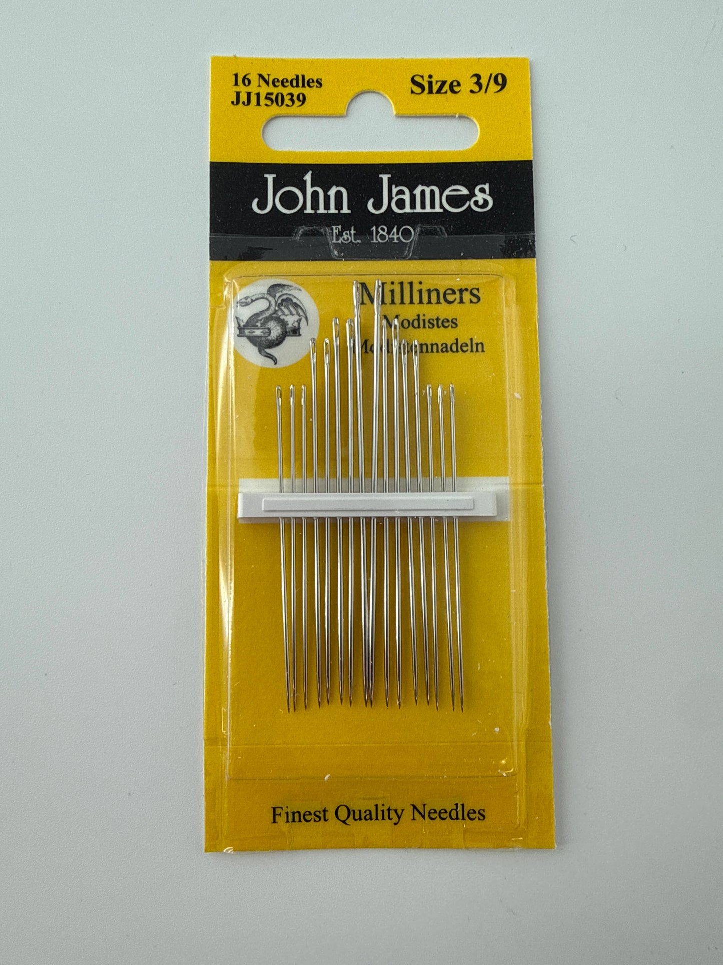 Hand Sewing Needles, Milliners Size 3/9, 16 ct