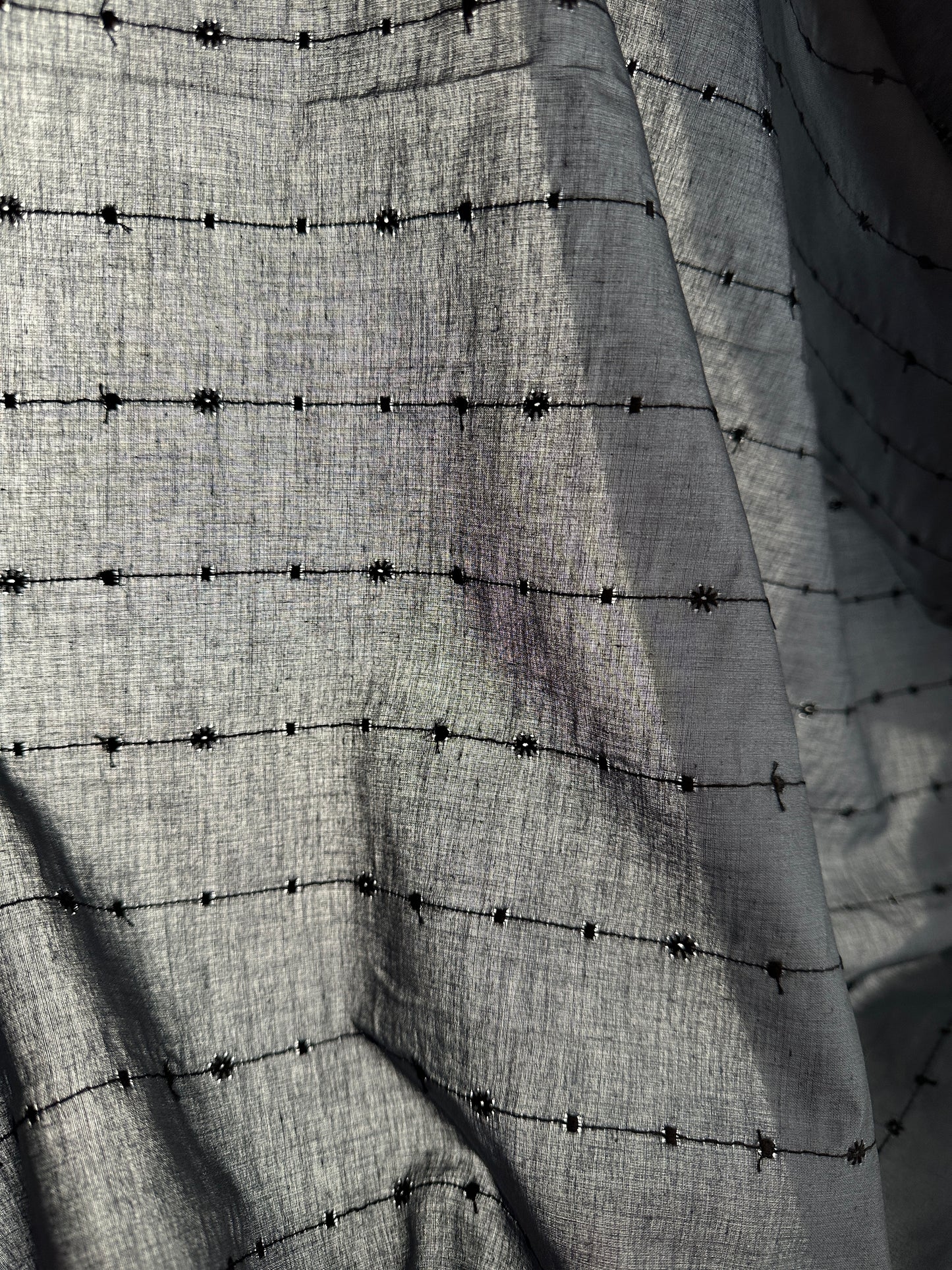 Japanese Embroidered Cotton, Vertical Stripe – Charcoal Gray