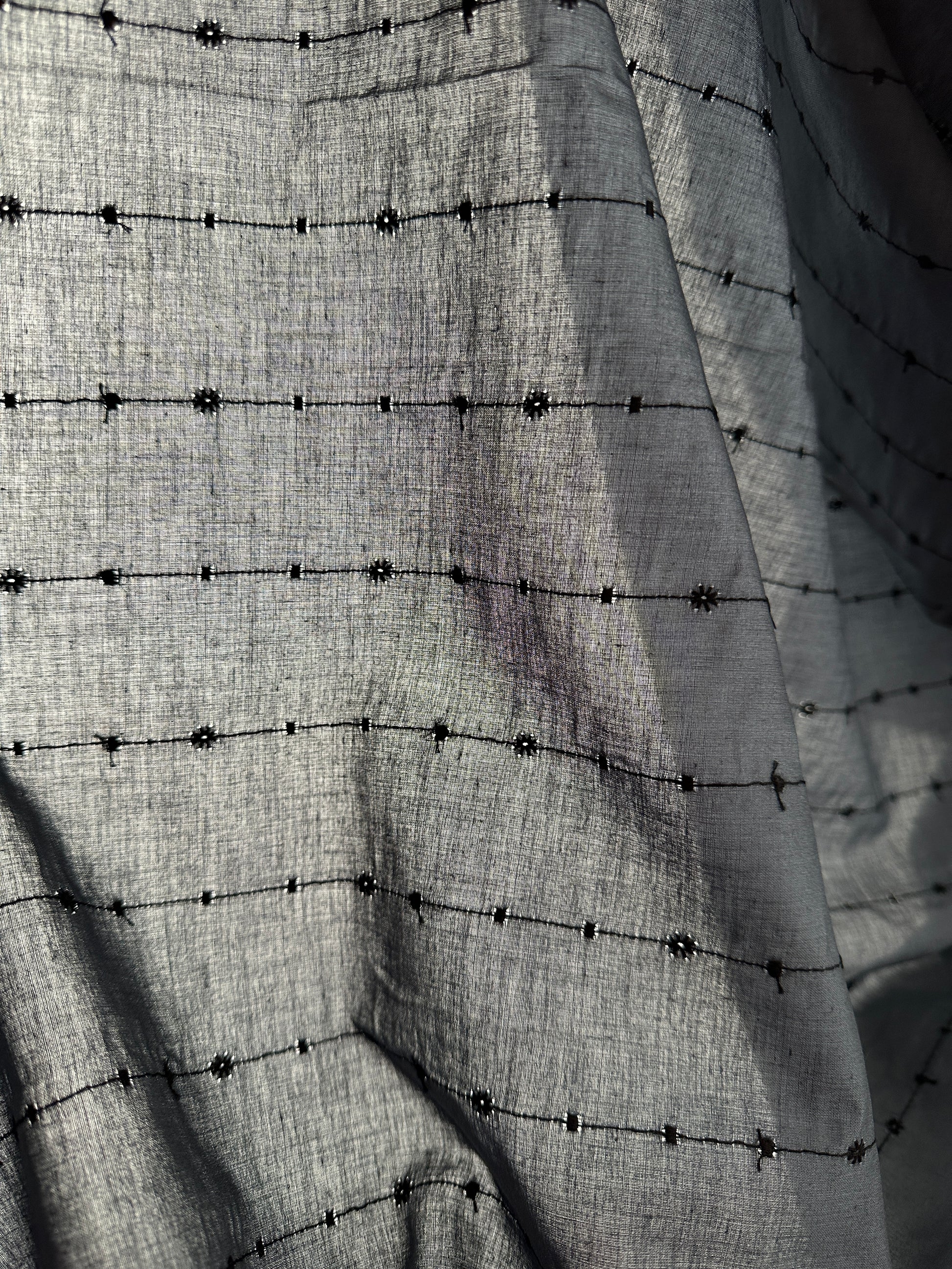 Japanese Embroidered Cotton, Vertical Stripe – Charcoal Gray