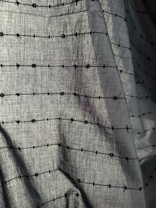 Japanese Embroidered Cotton, Vertical Stripe – Charcoal Gray