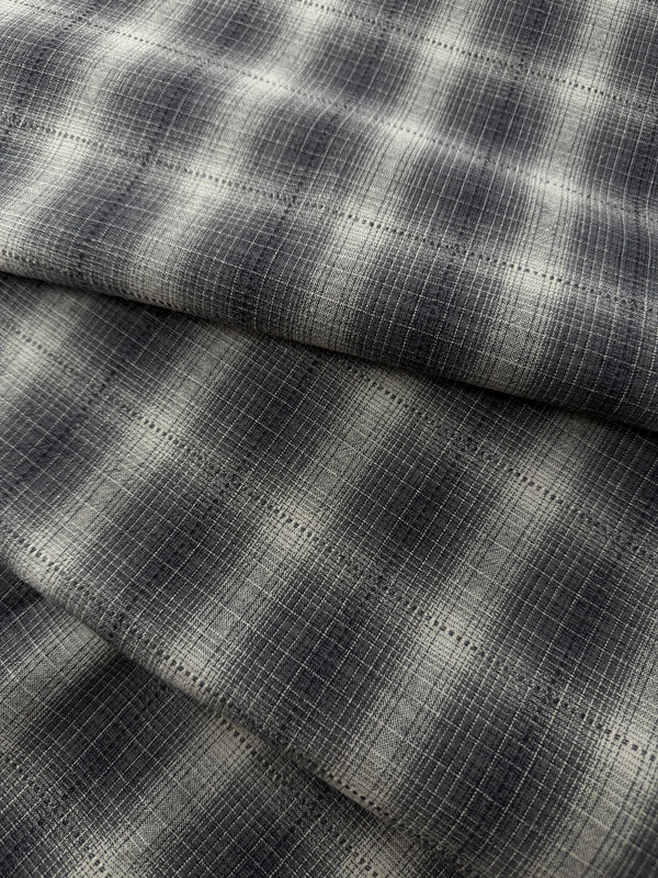 Japanese Cotton Yarn Dye Shirting, Olive Ombre Plaid
