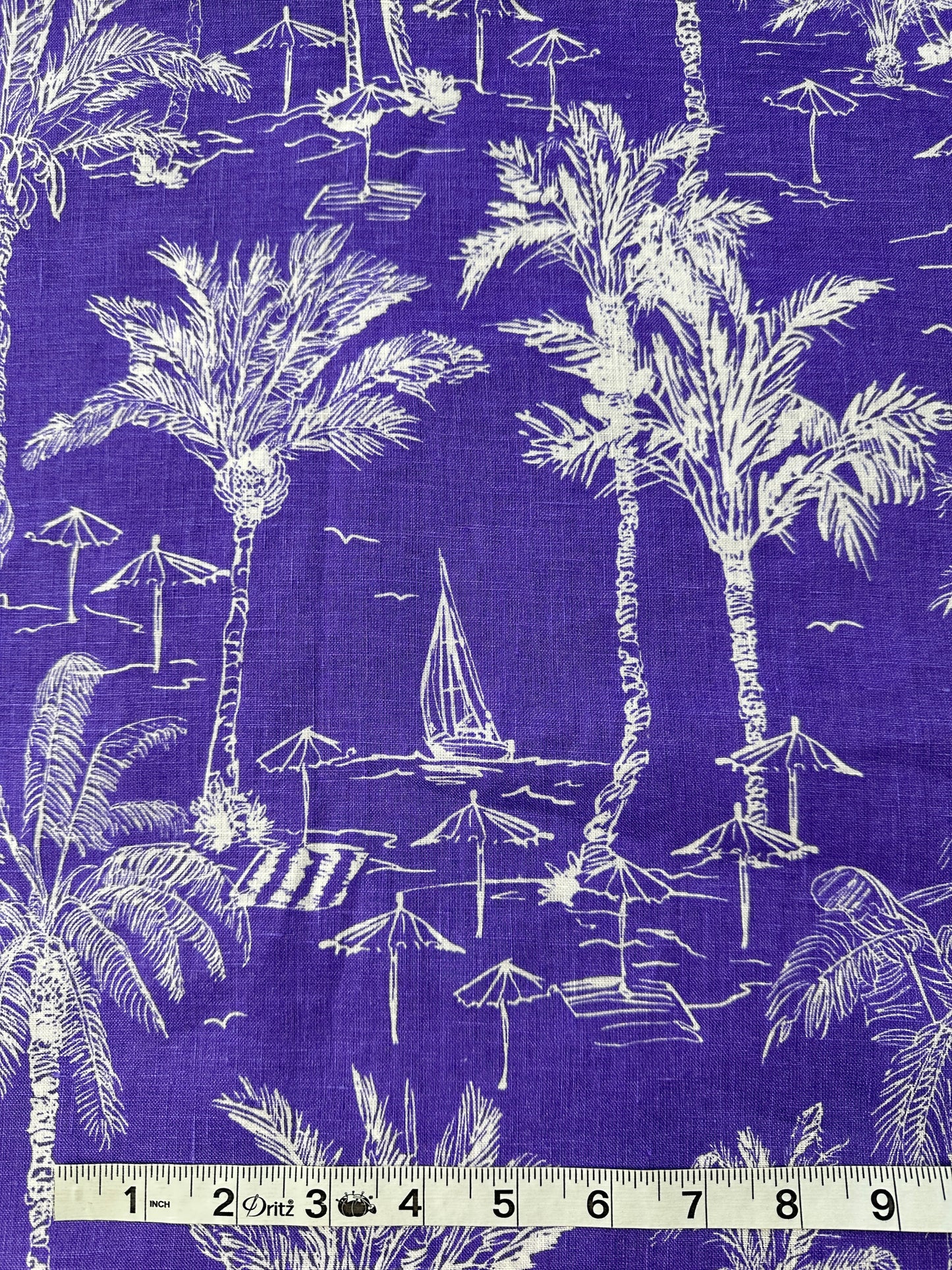 Italian Linen, Coastal Vibes Print, Purple/White