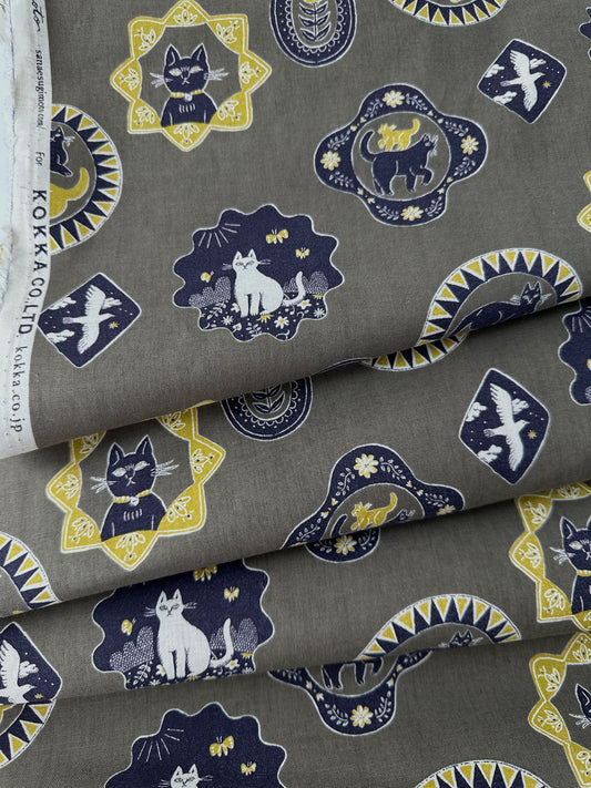 Japanese Cotton/Linen Sheeting, Cat Days