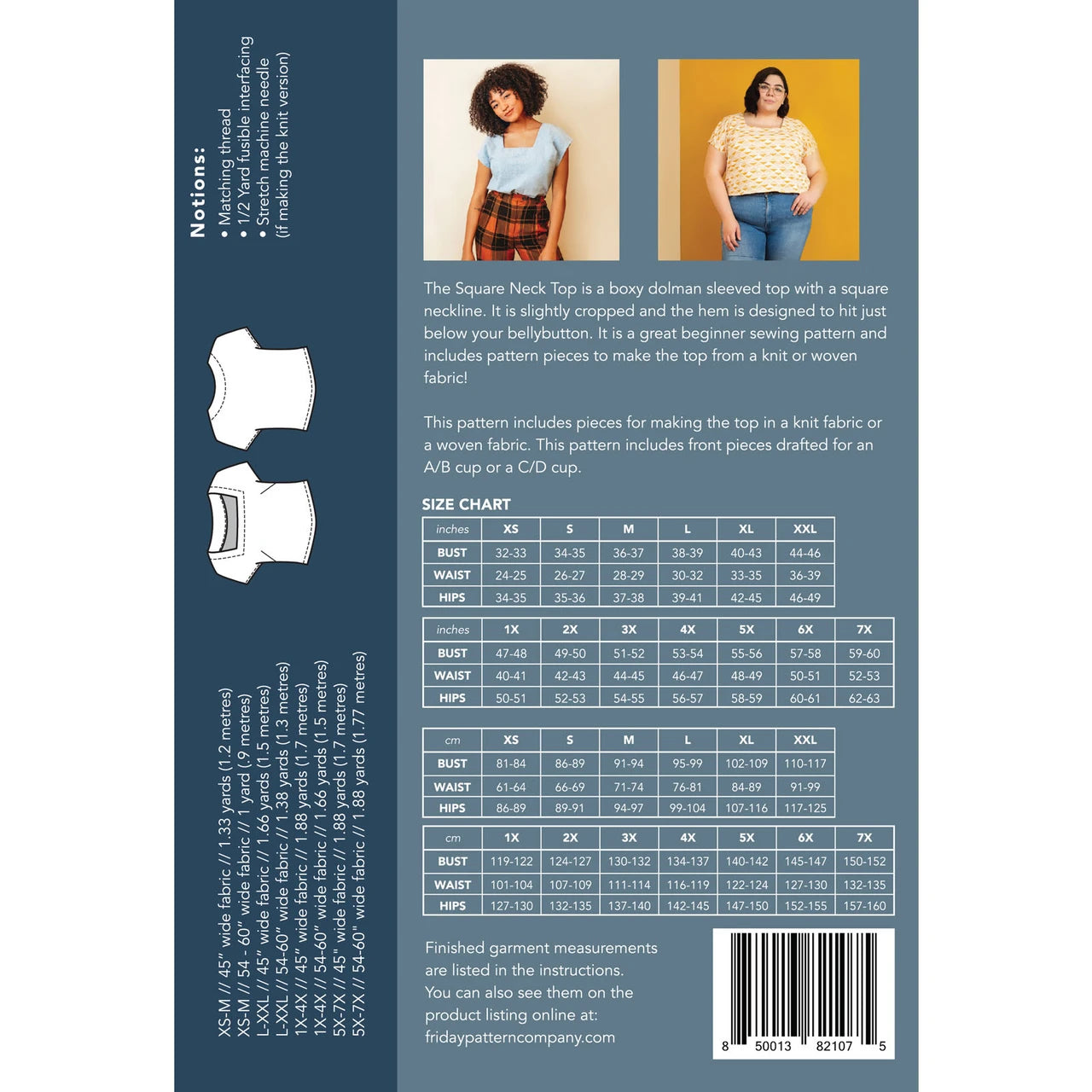 Friday Pattern Co. The Square Neck Top, Size XS-7X