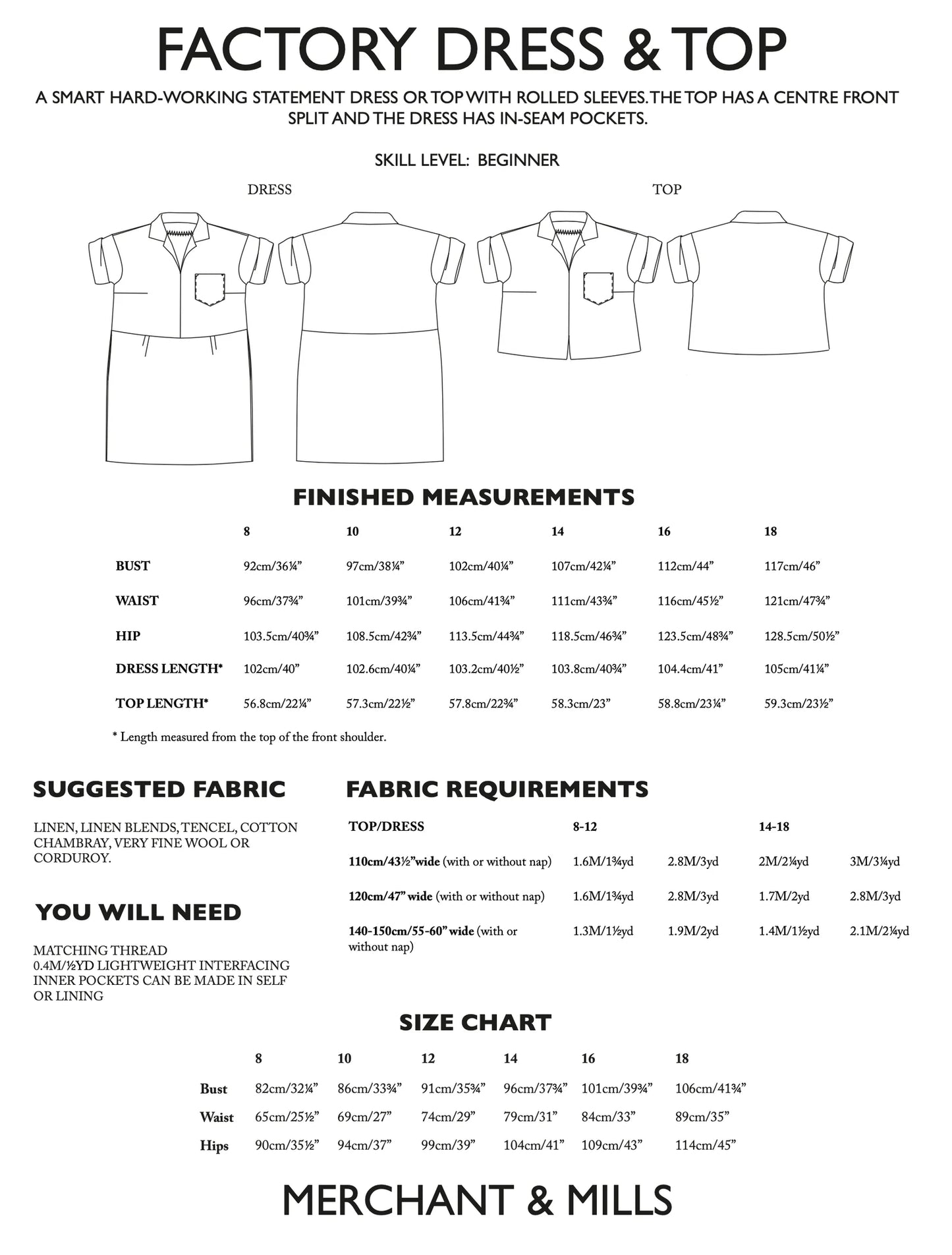 Merchant & Mills Factory Dress and Top, UK Size 8-18