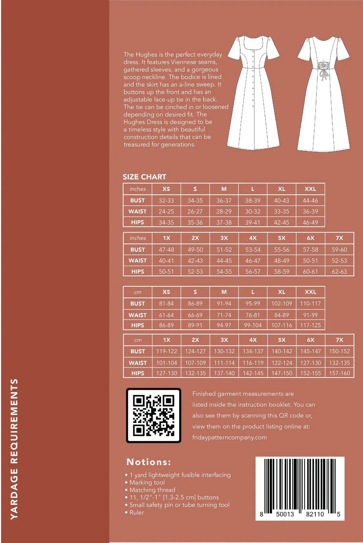 Friday Pattern Co. The Hughes Dress, Size XS-7X