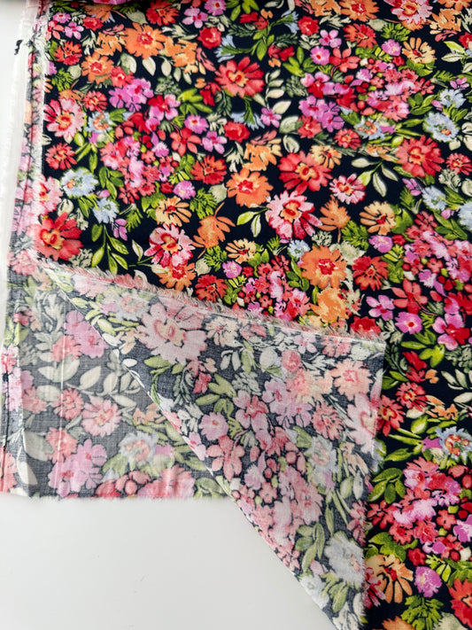 Cotton Stretch Poplin, Floral Print – Ivory
