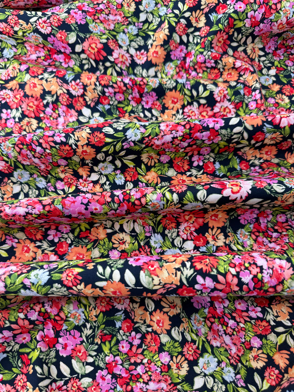Cotton Stretch Poplin, Floral Print – Ivory