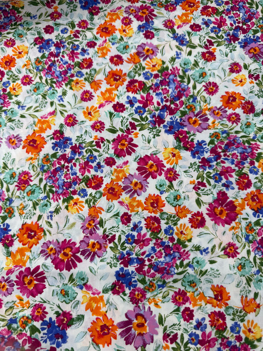 Cotton Stretch Poplin, Floral Print – Ivory