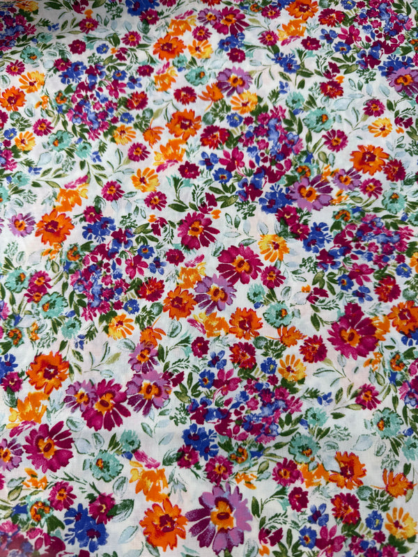 Cotton Stretch Poplin, Floral Print – Ivory