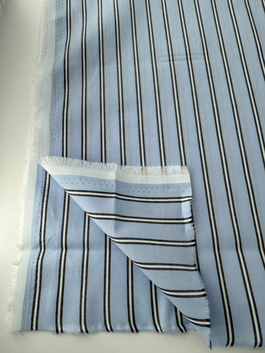 Cotton Shirting, Blue 3/4" Stripe