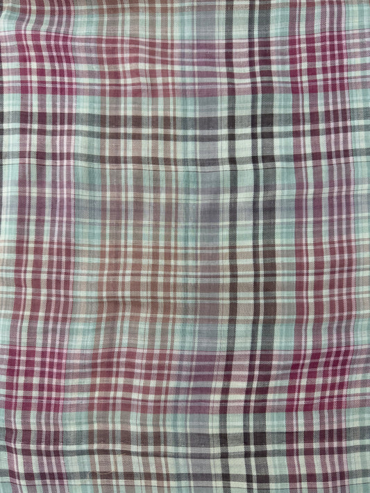 Cotton Double Gauze, Plaid, Raspberry/Dark Peach