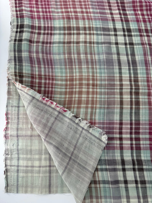 Cotton Double Gauze, Plaid, Raspberry/Dark Peach