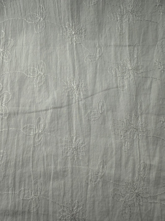 Cotton Slub Lawn, Embroidered, White