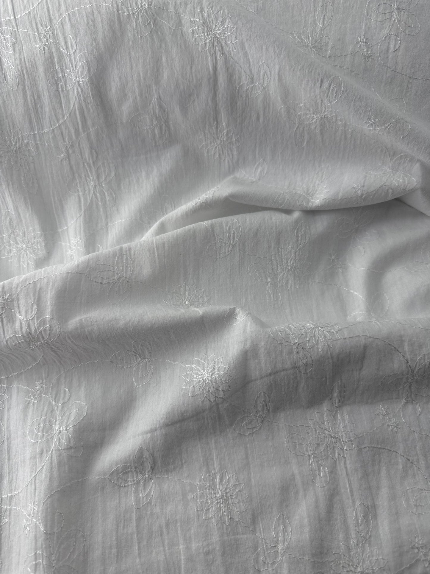 Cotton Slub Lawn, Embroidered, White